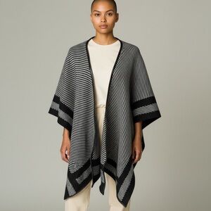 PROMOD Black and White Faux Leather Trim Sweater Cape